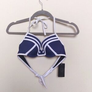 Relleciga Blue and White Striped Push Up Halter Bikini Top Size Medium New